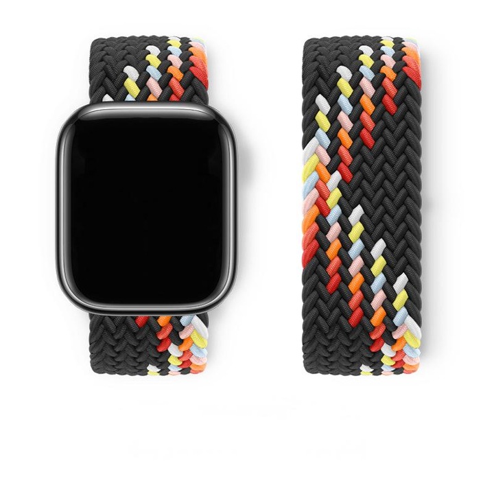 Curea ceas pentru Apple Watch 10/9/8/7/6/5/4/3/SE/2 - 42/44/45/46/49MM，Totul intr-unul nailon elastic，M, Negru/Culoare
