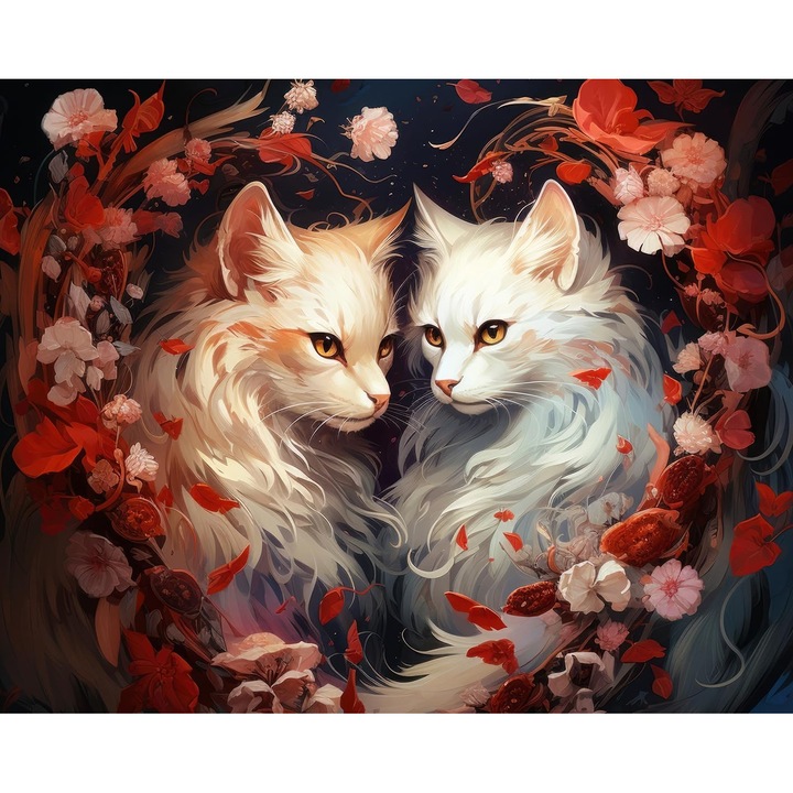 Pictura pe numere, Pisicute indragostite 40 x 50 cm fara rama