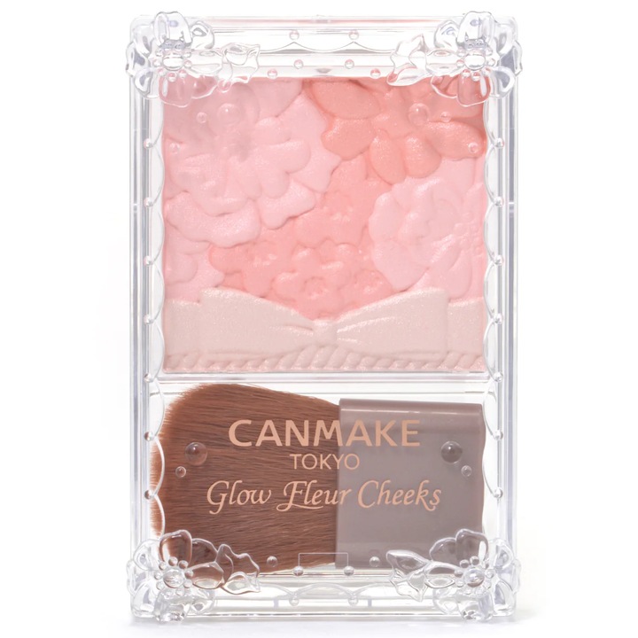 Paleta de fard de obraz Canmake Glow Fleur Cheeks + pensula 18 Peach Whip Fleur 5.4g