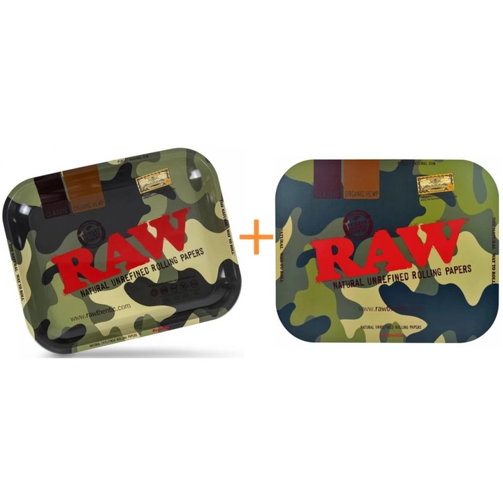 Set Tava de rulat Raw Camuflaj + Capac protectie magnetic Raw Camuflaj, L 34 x 27,5cm