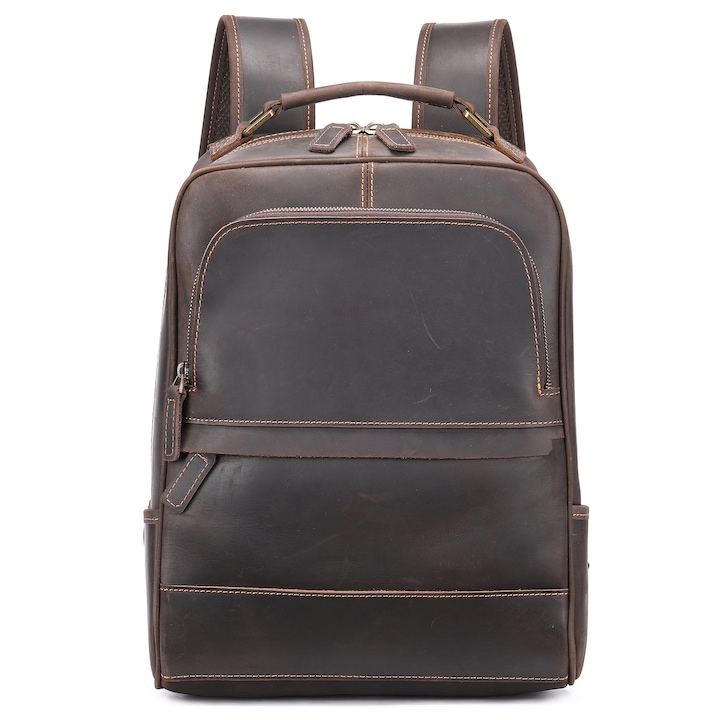 Rucsac Din Piele Naturala Pentru Barbati, IMODIX, Compartiment Pentru Laptop 15.6-inch, Foarte Spatios, Multiple Buzunare, 41x29.5x12 cm, Model 2252, Maro Cafeniu