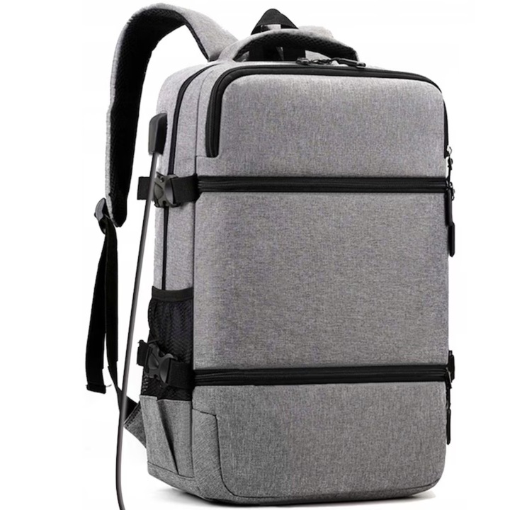 VarioShop® multifunkcionális hátizsák, okos, elegáns és tartós, USB porttal, 15 hüvelykes laptophoz, üzleti, utazási, városi élethez, 45 x 31 x 13 cm, szürke