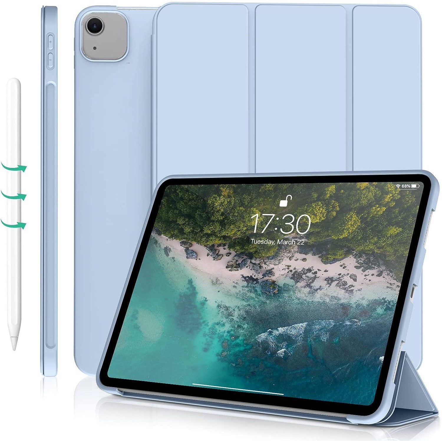 Husa Ultra Slim pentru iPad Air 13 (M3/M2), Silicon TPU, Smart Cover cu Suport - Ice Blue