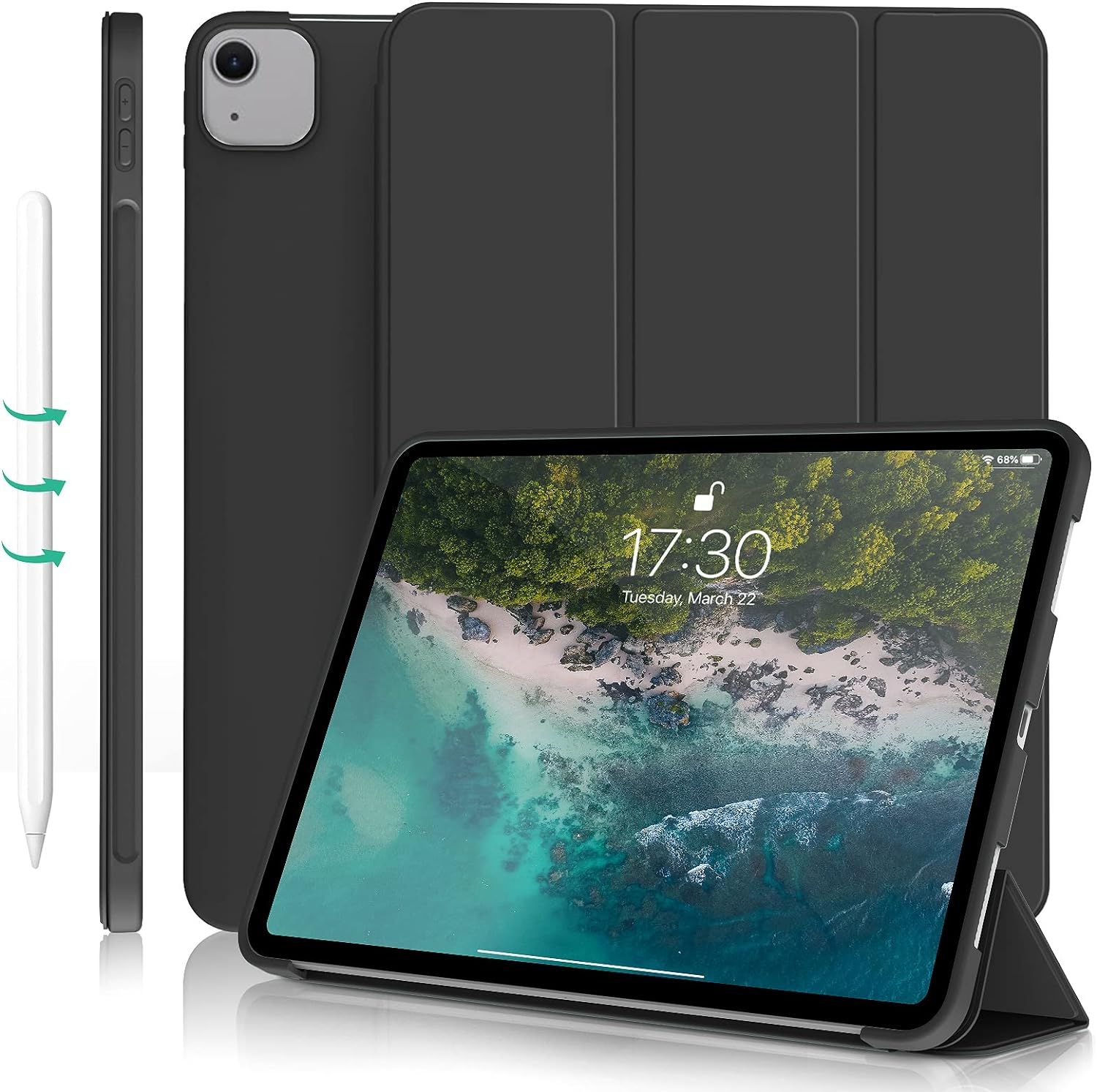 Husa Ultra Slim pentru iPad Air 13 (M3/M2), Silicon TPU, Smart Cover cu Suport - Negru