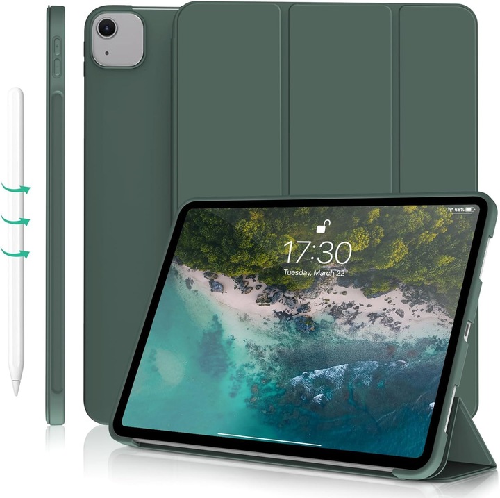 Husa Ultra Slim pentru iPad Air 13 (M3/M2), Silicon TPU, Smart Cover cu Suport - Verde Marin