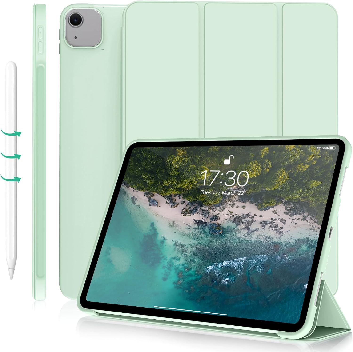 Husa Ultra Slim pentru iPad Air 13 (M3/M2), Silicon TPU, Smart Cover cu Suport - Verde Menta
