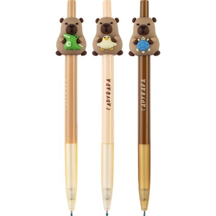 Комплект от 3 химикалки Strigo, Capybara, синьо мастило