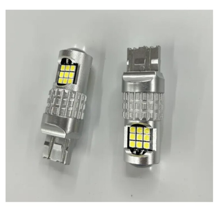 2 db LED autóizzó T20 / W21/5W / 7443 DRL nappali menetfény, nagyítóval, 30W, 6000K hideg fehér, 24SMD 3030, 12V