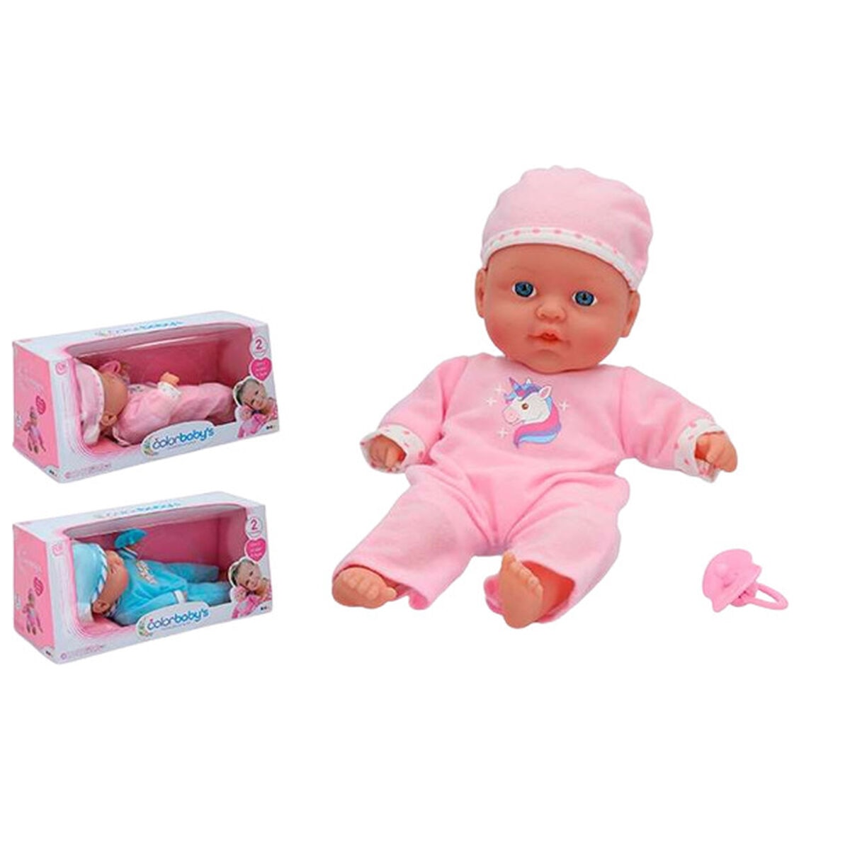 Papusa Bebe Colorbaby 31 cm, Moale, cu Sunet, Albastru, +2 Ani