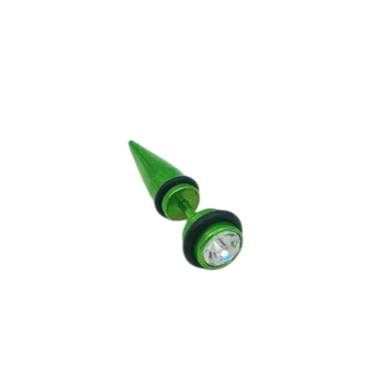 Expander fals Rubin cu piatră de zirconiu, inox, verde crud, 8 mm diametru
