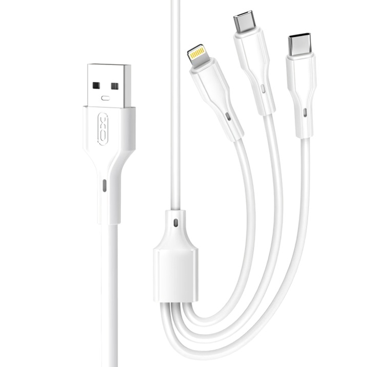 Töltőkábel XO Design USB-A - Lightning / microUSB / USB-C NB230 20W 1m Fehér