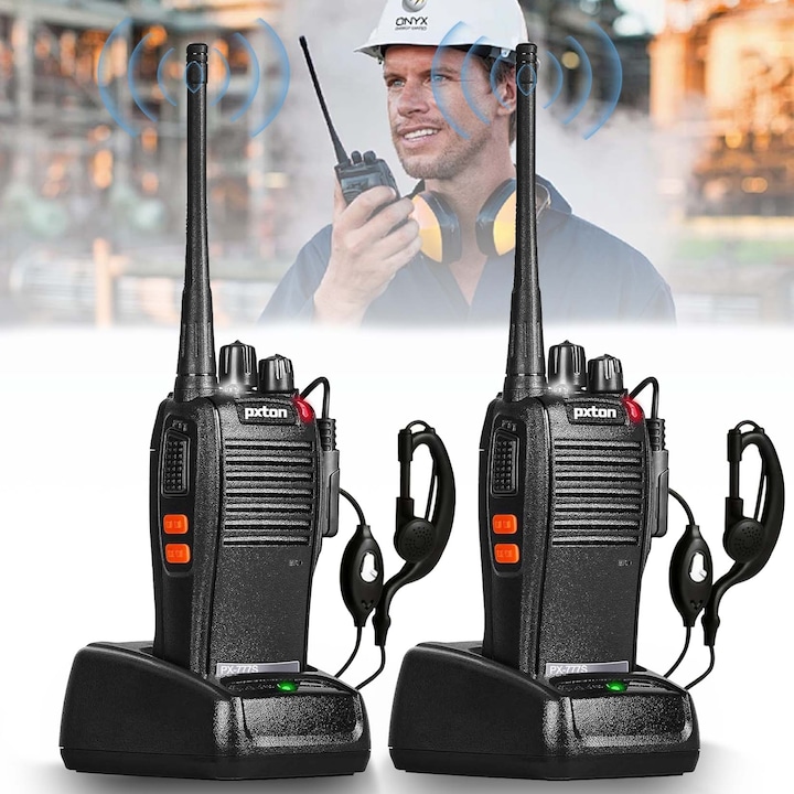 BF-888S hordozható rádióállomás, 2 db walkie-talkie, fejhallgató és mikrofon, 1500 mAh-s USB töltők, 16 PMR csatornára programozva, tartozékok, zseblámpa, fekete, 2 db