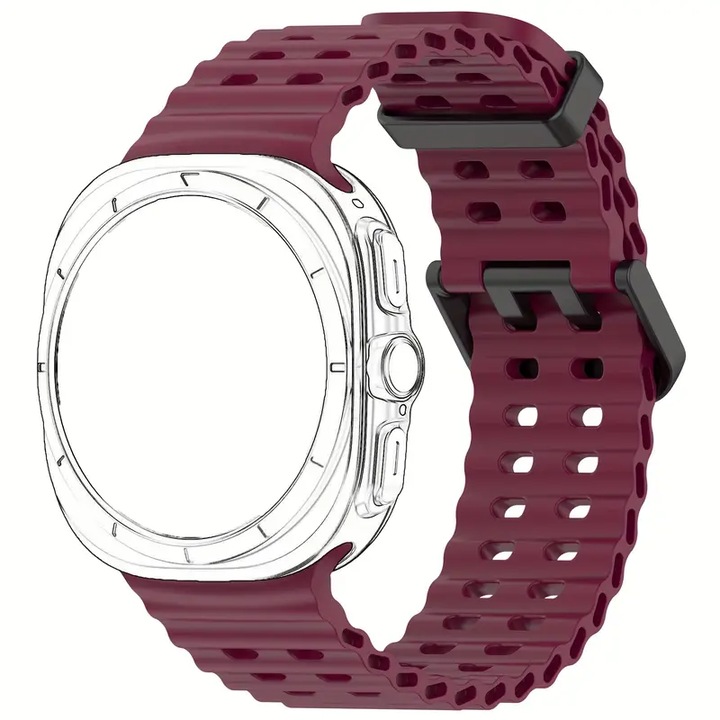 Szilikon szíj, kompatibilis a Samsung Galaxy Watch Ultra, bordó órával
