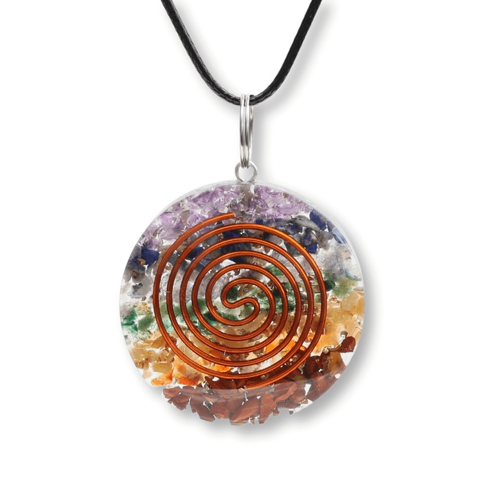 Colier Reglabil Orgonic cu Pietre pentru Cele 7 Chakre si Semnul "Puterii" Spirala