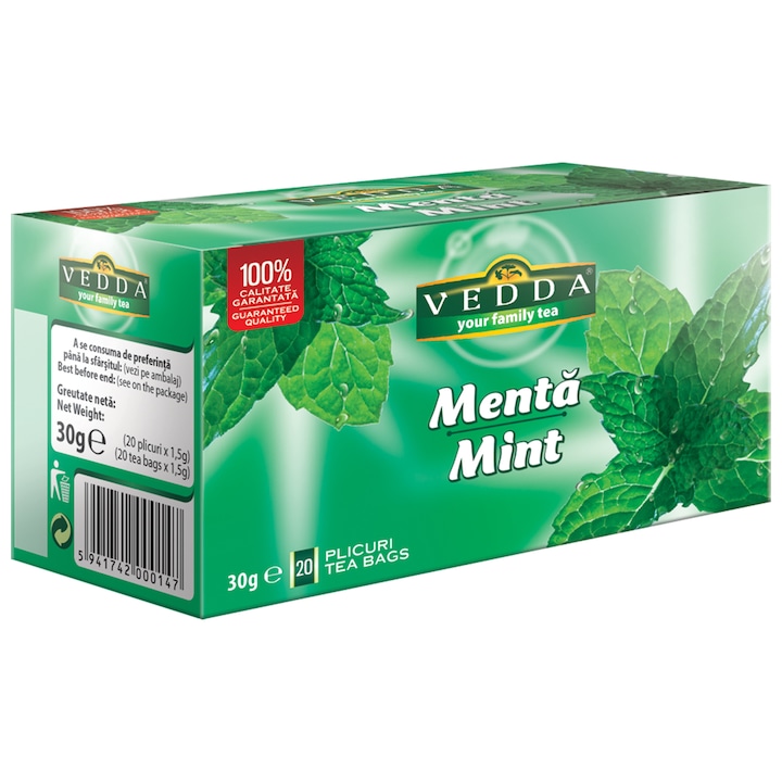 Ceai de menta VEDDA 30g, digestiv natural si revigorant, 20 plicuri