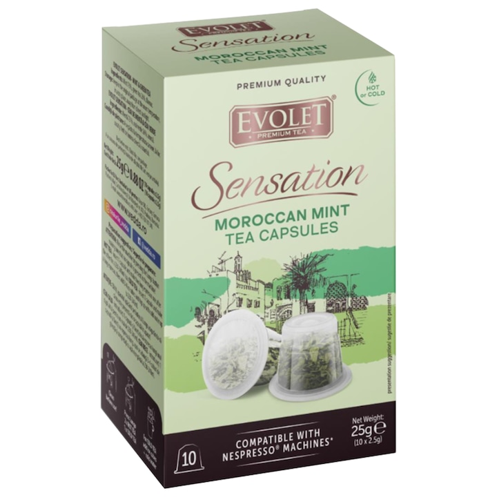 Capsule Ceai de Menta Marocana Evolet Sensation 25g, Compatibile cu Aparate Nespresso, 10 bucati