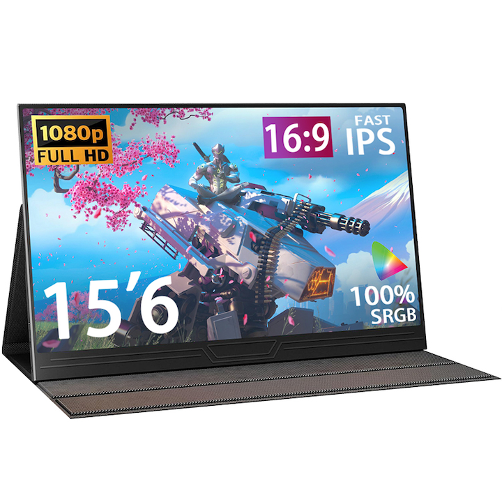Преносим монитор 15,6 инча, монитор за лаптоп за пътуване 1080P FHD Plug&Play с интелигентен калъф, втори преносим дисплей за компютър USB-C HDR, PC, телефон, Mac, Xbox, PS4/5, Switch