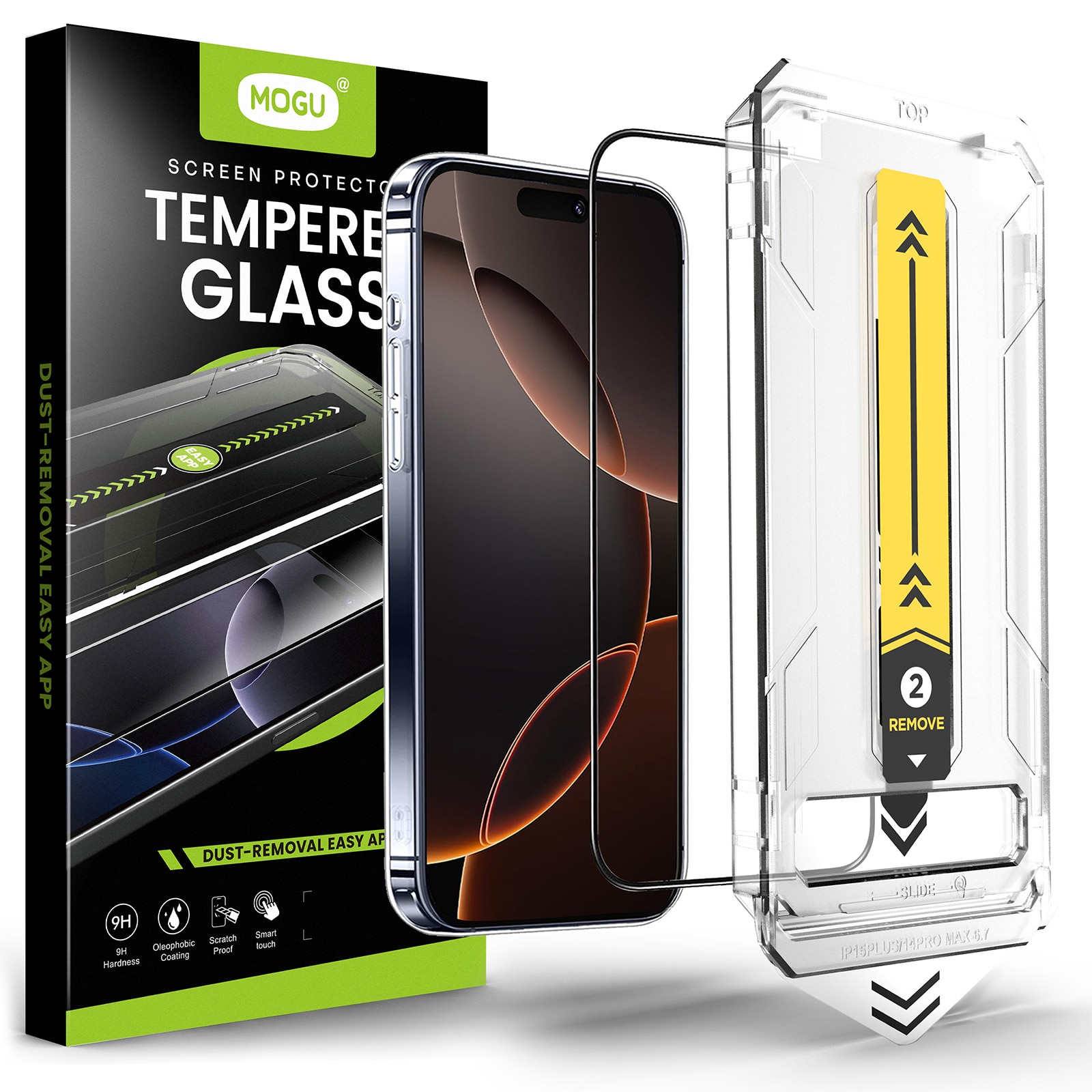 Folie protectie pentru iPhone 16 Pro, MOGU®, 3D full cover, stila temperata, tehnologie automata de eliminare a prafului, advanced touch sensitivity, acoperire oleofoba, anti-amprente, Claritate FullHD