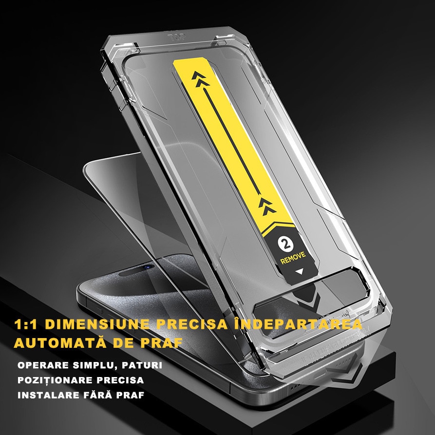Folie protectie pentru iPhone 16 Pro, MOGU®, 3D full cover, stila temperata, tehnologie automata de eliminare a prafului, advanced touch sensitivity, acoperire oleofoba, anti-amprente, Claritate FullHD