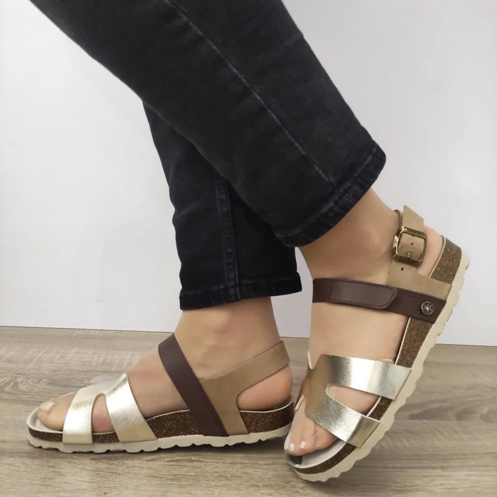 Sandale casual dama Anekke 40371-991, piele naturala si ecologica, auriu cu maro, 39