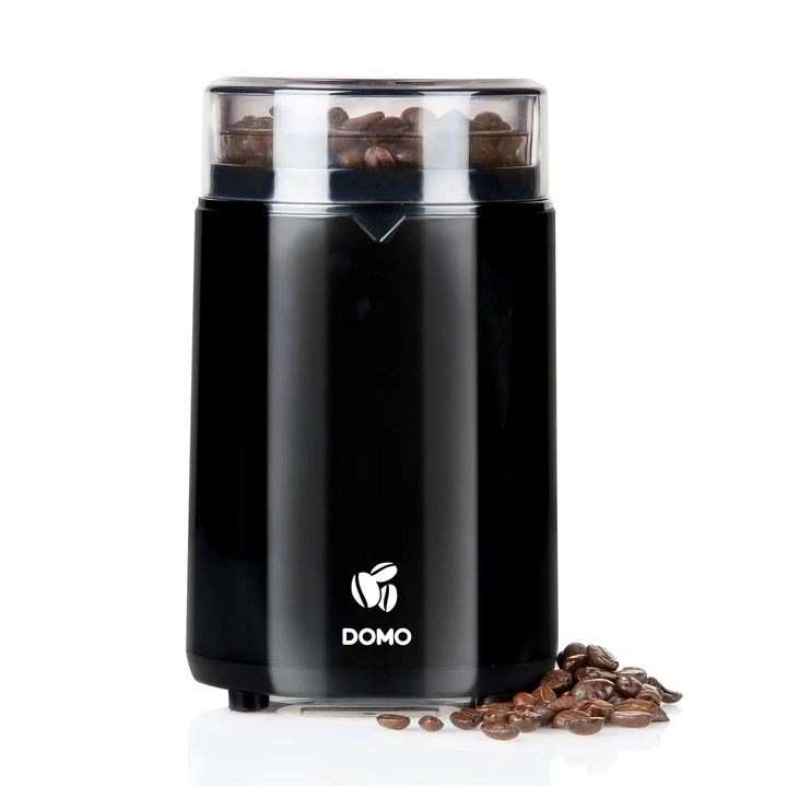 Rasnita electrica de cafea DOMO, Coffee Grinder, capacitate 70 gr, lame din otel inoxidabil, recipient cu inchidere ermetica, usor de depozitat, negru