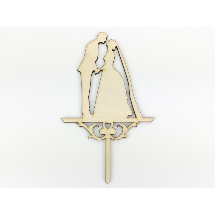 Lemn natural - Decor pentru tort cu voal 10x17cm