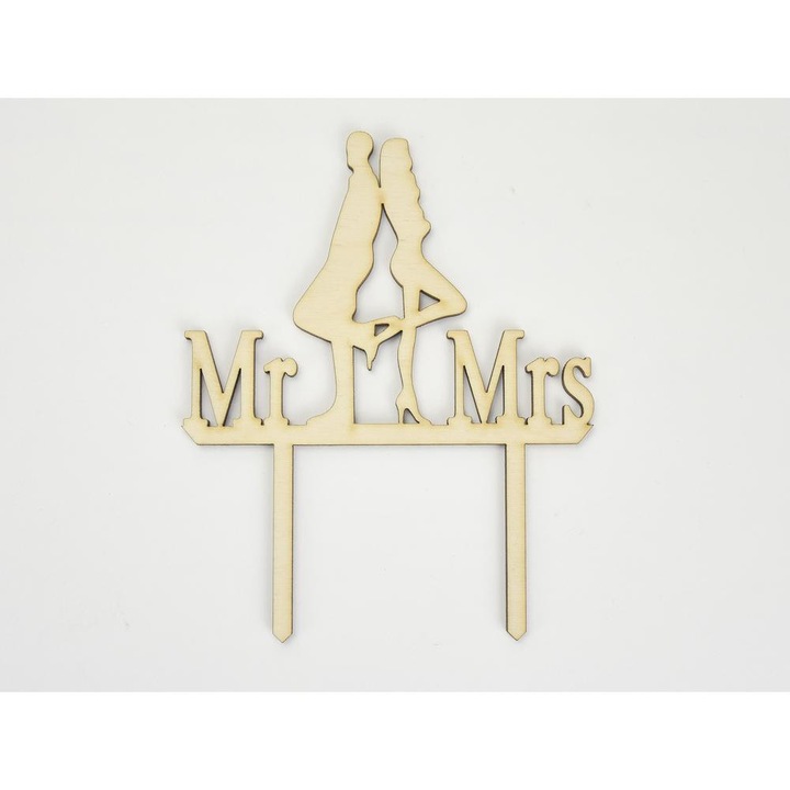 Lemn natural - Decoratiune pentru tort Mr&Mrs, model autentic