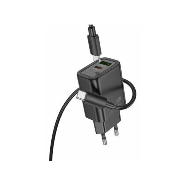 Incarcator Hoco Retea Cu Cablu Lightning N61 20W 3A 1 x USB-A - 1 x USB-C Negru