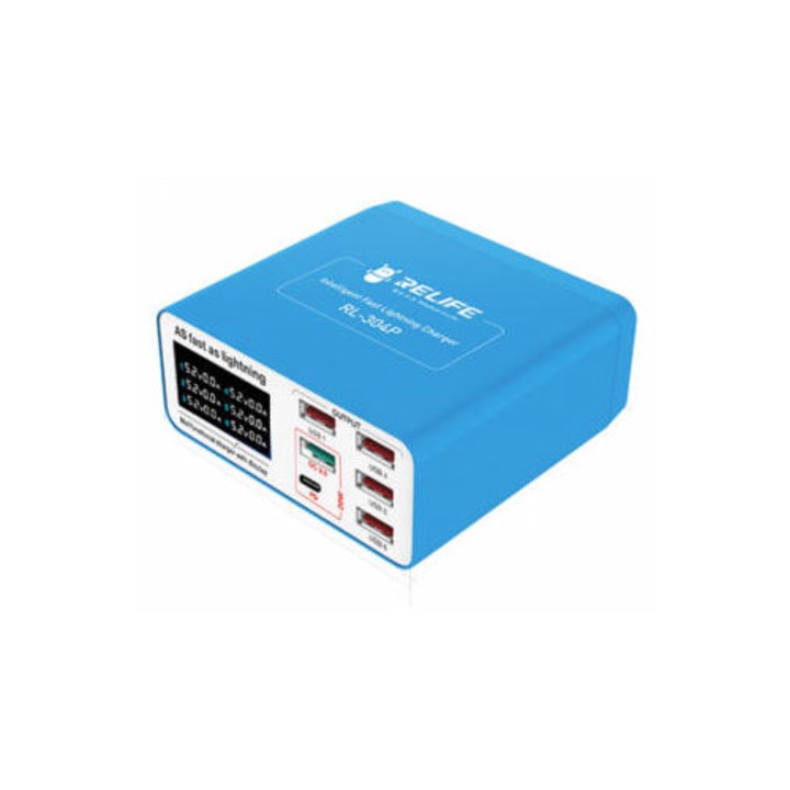 Incarcator Relife Statie RL-304P 40W 3A 1 x USB-C - 5 x USB-A Albastru