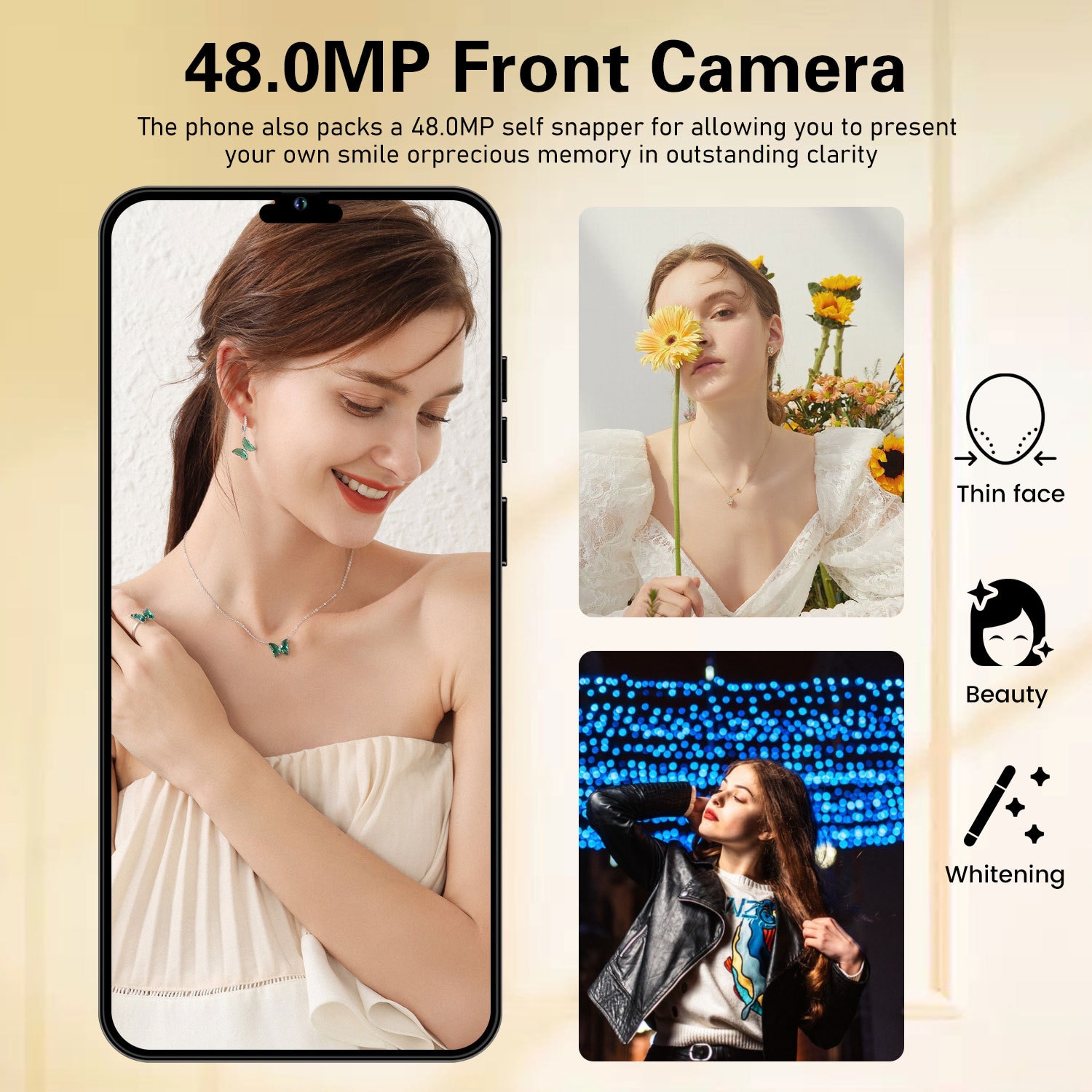 Telefon, 16 GB, ecran de 6.5 inch, pixeli ultra-inalti, camera frontala pentru frumusete, recunoastere faciala，Aur, nobil