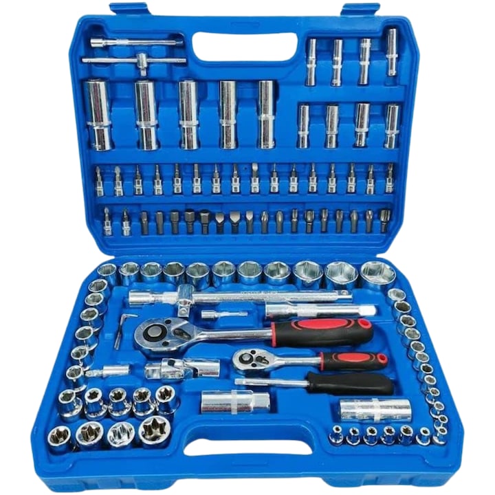 Set Barste Chei Tubulare 108 Piese, Otel Crom Vanadiu, Cu Cutie, Reparatii Auto si Uz Casnic
