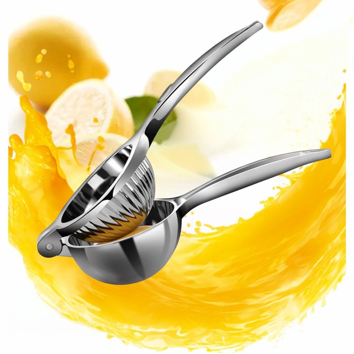 Ръчна сокоизстисквачка за цитруси, Красива, Ергономичен дизайн, Неръждаема стомана 304, Издръжлива, Лесна за използване и почистване, За портокали, лимони, различни плодове и зеленчуци, 22 см x 7 см, Сребрист