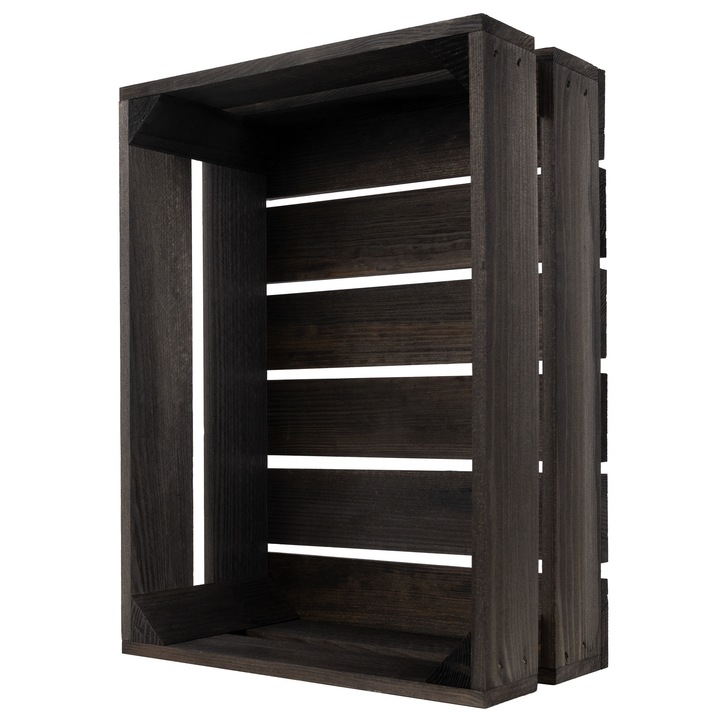 3 darabos készlet Fekete fadoboz, 40 x 30 x 15 cm, Creative Deco, vintage, kopott stílusban, Ideális tárgyakhoz, Gyümölcsdoboz, Dekoratív dobozok barkács dekorációhoz