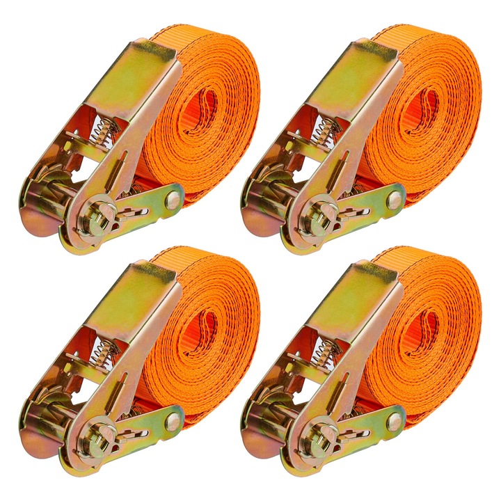 Set 4 chingi de ancorare cu clichet, pentru fixare marfa, auto, remorca, camion sau transport mobila, din poliester rezistent, lungime 6 m