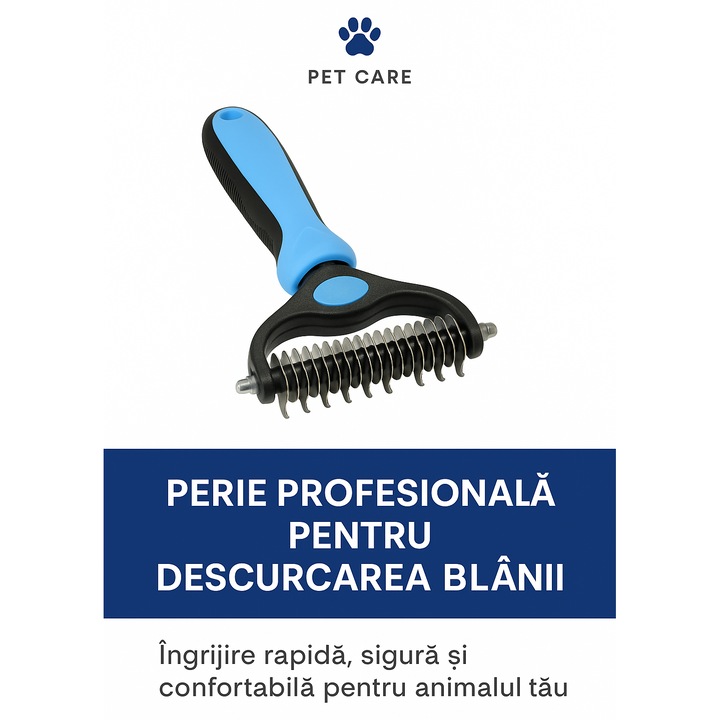 Perie par Caini, Pisici, Animale - pentru blana medie si lunga. Naparlire. Pieptene descalcire par. Doua capete. Marime L