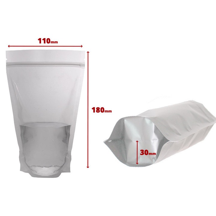 Pungi Stand Up Doypack transparente cu ziplock 110×180x30mm, Capacitate: 150 g, Set 50 buc