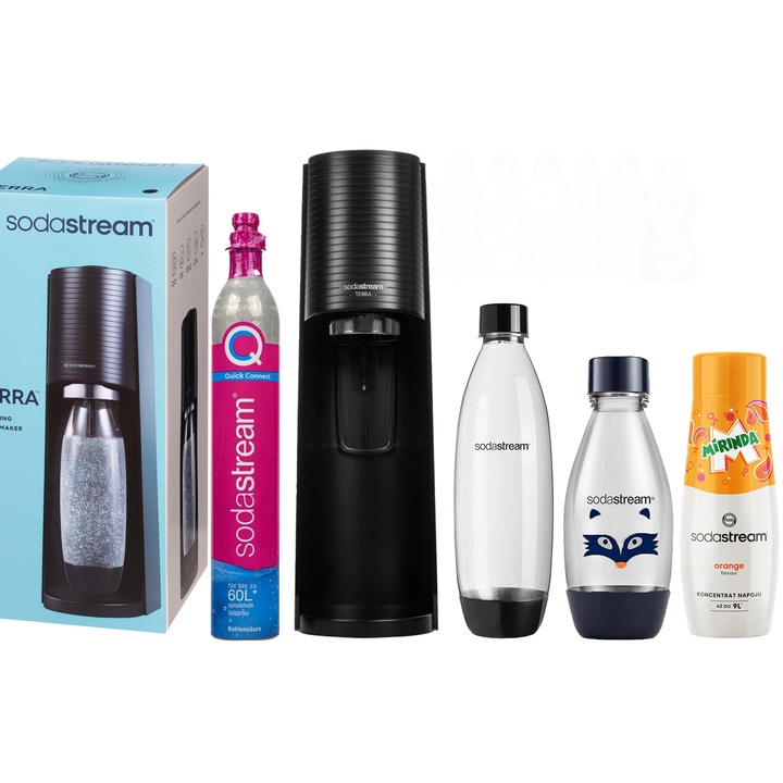 Sodastream Terra Saturator patron palack 1x 1l biztosíték 1x 0,5l Mirinda