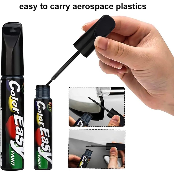 Set 2 markere corectoare zgarieturi auto, 12 ml, culoare neagra, lucios, pentru interior si exterior