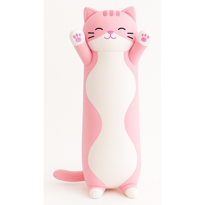 Jucarie din plus Pisica Bebe, 50 cm, multicolor, pentru joaca si somn