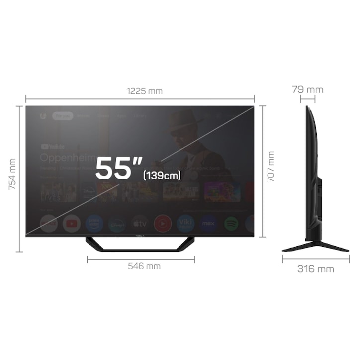 Televizor LED Tesla 139 cm 55" 55E655BUS, Ultra HD 4K, Smart TV, WiFi, CI+