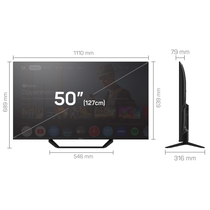 Televizor LED Tesla 127 cm 50" 50E655BUS, Ultra HD 4K, Smart TV, WiFi, CI+