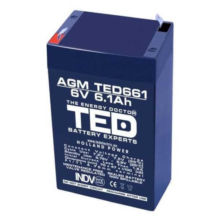 Acumulator AGM VRLA 6V 6.1A 70mm x 48mm x h 101mm F1 TED Battery Expert Holland