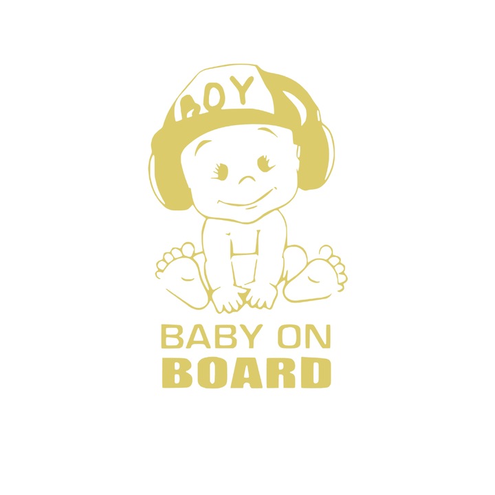Sticker Decorativ Auto Baby On Board Boy 20 x 12 cm Model 12 Auriu