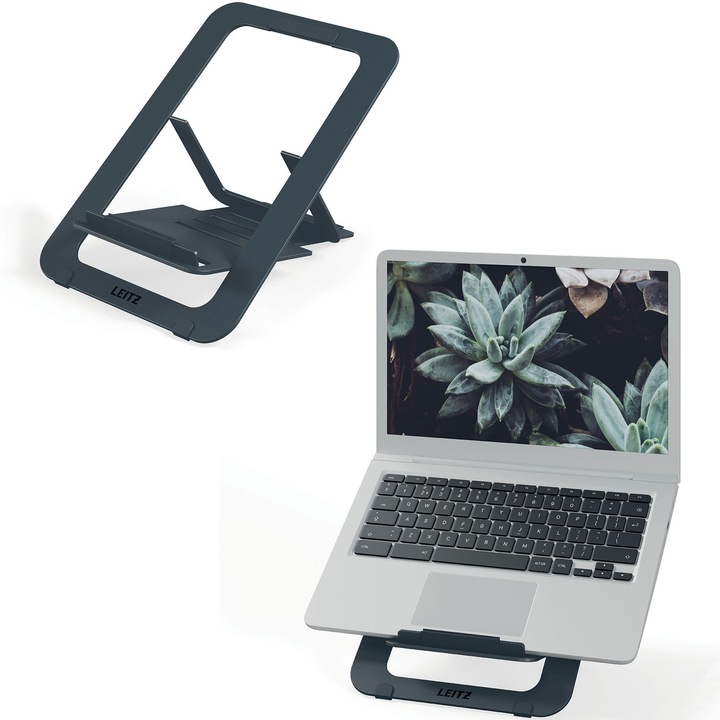 Suport ergonomic Leitz Ergo Slim, pentru laptop, ajustabil, aluminiu, reciclabil, gri-carbune