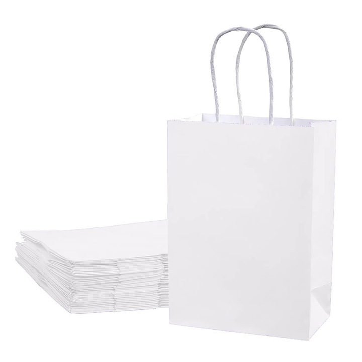 12 darabos papírzacskó szett csavart fogantyúval, fehér, Createur - kicsi - 15x22x8cm