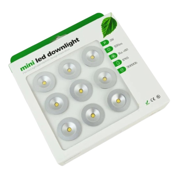 9 db-os süllyesztett LED spotlámpa csomag, 120 fok, meleg fehér, 12 VDC 1W, minimodule12VWW