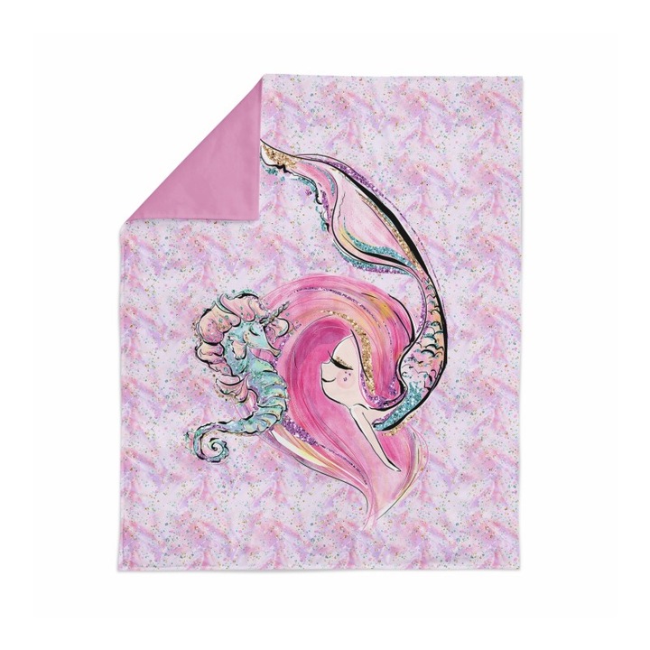 Material textil, Panou de bumbac 75x100 cm Sirena si calut de mare, bumbac 100%