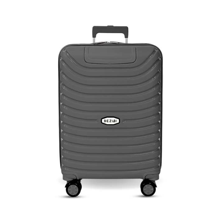 Repülőgép kabin gurulós poggyász, Bezubi, 40x30x20cm, kézipoggyász, gurulós poggyász, biztonságos cipzárral, kóddal, hosszú teleszkópos fogantyúval, bőrönd 4 dupla kerékkel, levehető, 360°-ban forgatható, tartós ABS bőrönd, 2 rekesz zsebbel, 10kg+, szürke