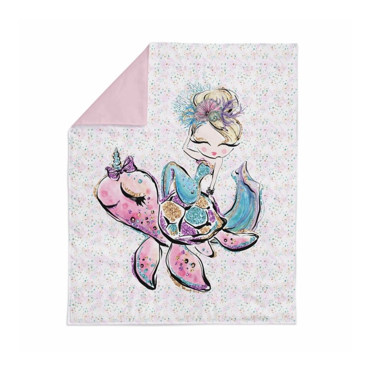 Material textil, Panou de bumbac 75x100 cm Sirena si testoasa, bumbac 100%