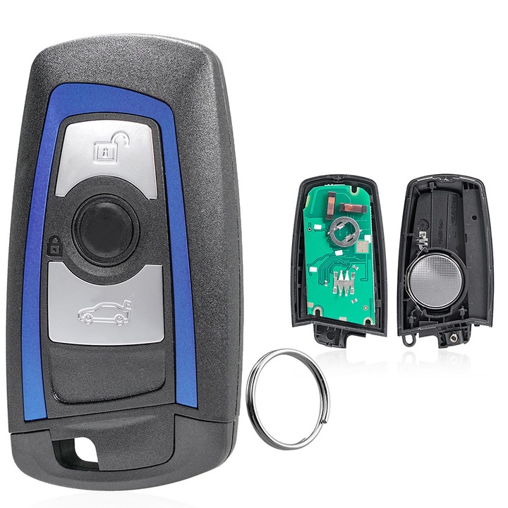 Komplett távirányítós autókulcs BMW 1 2 3 4 F20 F22 F30 F31 F32 X5-höz 3 gombos BDC / CAS4 / CAS4+ FEM 433Mhz + PCF7935/PCF7953P Blue Chip